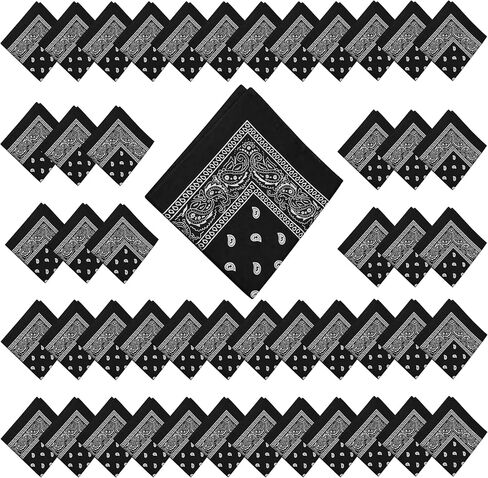 Winterlace 48 Pack Bandanas, Unisex One-Sided Print Paisley Retro Head Wrap Necktie Face Cover Bulk in Kuwait