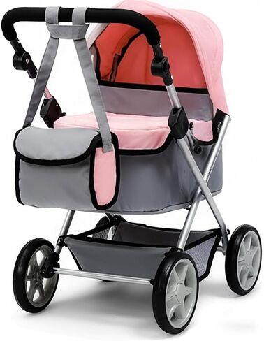 Baby Doll Stroller Foldable Doll Pram with Basket,Adjustable Handle,Light Gray/Pink,Dolls Up to 22" Doll, Dolls to Play Baby Doll Convertible Lightweight Pram Stroller for Kids in Saudi Arabia