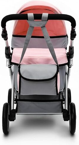 Baby Doll Stroller Foldable Doll Pram with Basket,Adjustable Handle,Light Gray/Pink,Dolls Up to 22" Doll, Dolls to Play Baby Doll Convertible Lightweight Pram Stroller for Kids in Saudi Arabia