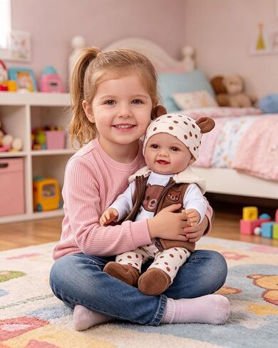 BABESIDE Baby Doll Clothes for 15 Inch Dolls, 6 Pcs Doll Clothes Set with Bear Hat, Jacket, Shirt, Pants and Socks, Baby Doll Accessories Outfit for Pretend Play, Kids Ages 3+ in Kuwait