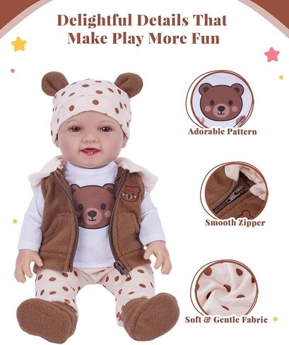 BABESIDE Baby Doll Clothes for 15 Inch Dolls, 6 Pcs Doll Clothes Set with Bear Hat, Jacket, Shirt, Pants and Socks, Baby Doll Accessories Outfit for Pretend Play, Kids Ages 3+ in Kuwait