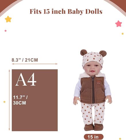 BABESIDE Baby Doll Clothes for 15 Inch Dolls, 6 Pcs Doll Clothes Set with Bear Hat, Jacket, Shirt, Pants and Socks, Baby Doll Accessories Outfit for Pretend Play, Kids Ages 3+ in Kuwait