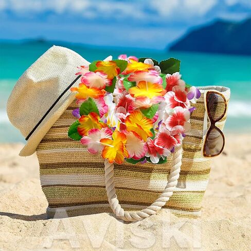 Aviski 64PCS Hawaiian Leis Party Decorations, Necklace Flowers Bracelets Headband, Tropical Hawaiian Party Night Bar Vacation in Kuwait