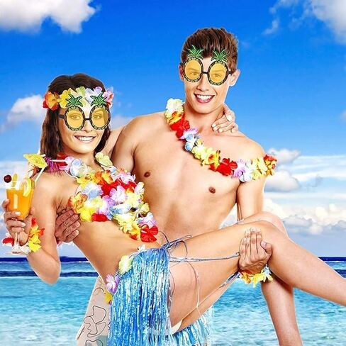 Aviski 64PCS Hawaiian Leis Party Decorations, Necklace Flowers Bracelets Headband, Tropical Hawaiian Party Night Bar Vacation in Kuwait
