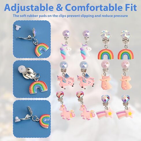 6 Pairs Clip On Earrings Non-Pierced for Dress Up Princess Non-Pierced Rainbow Cute Animal Colorful Party Favor in Saudi Arabia