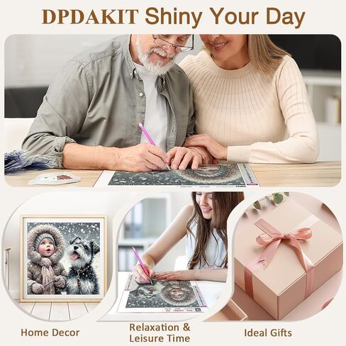 dpdakit الكلب مجموعات الفن الماس للبالغين، مجموعات اللوحة الماس فتاة للمبتدئين، 5d diy جولة كاملة جوهرة الفن الحرف هدية ديكور جدار المنزل، 12 × 12 بوصة in Kuwait