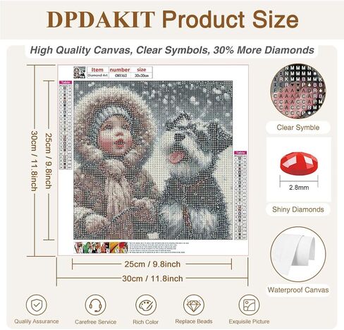 dpdakit الكلب مجموعات الفن الماس للبالغين، مجموعات اللوحة الماس فتاة للمبتدئين، 5d diy جولة كاملة جوهرة الفن الحرف هدية ديكور جدار المنزل، 12 × 12 بوصة in Kuwait