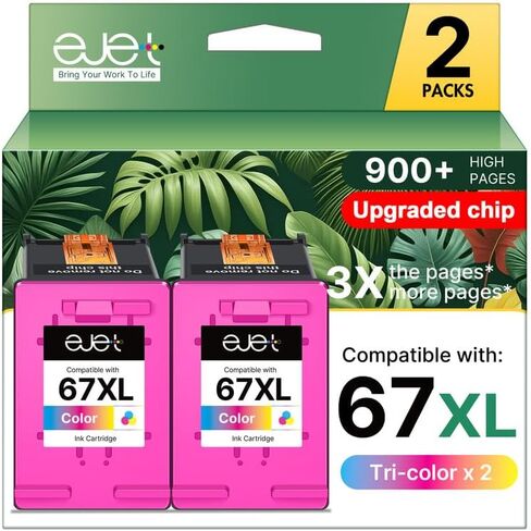 خرطوشة حبر 67XL (2 ثلاثية الألوان) متوافقة مع HP Ink 67 لخرطوشة الحبر الملونة HP 67 XL تعمل مع HP Deskjet 2855e 2800e 2852e 2827e 4227e 4255e Envy 6055e 6432e 6455e 6458e 6475e Pro 6455 Series in Kuwait