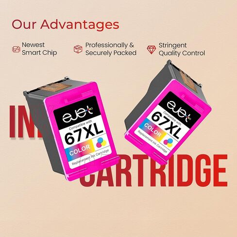 خرطوشة حبر 67XL (2 ثلاثية الألوان) متوافقة مع HP Ink 67 لخرطوشة الحبر الملونة HP 67 XL تعمل مع HP Deskjet 2855e 2800e 2852e 2827e 4227e 4255e Envy 6055e 6432e 6455e 6458e 6475e Pro 6455 Series in Kuwait
