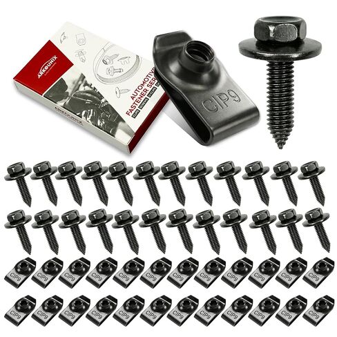 50 Pcs M6x1.0 Automotive Body Bolts/Screws & U-Nut Clips, Universal Engine Splash Shield, Fender Liner,Bumper, Fasteners Kit, Bolts and Body Fastener Clips, Universal Fit in Saudi Arabia