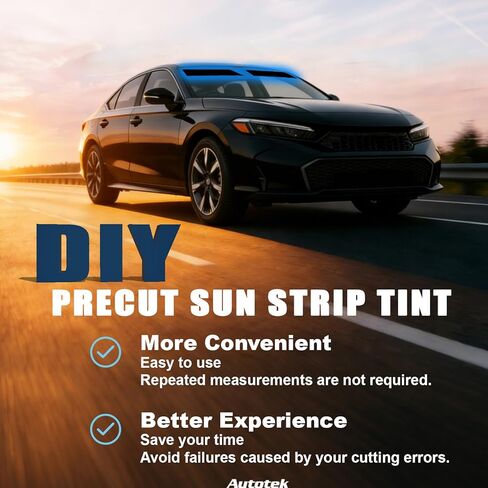 AUTOTEK Precut Sun Strip Tint for 2022-2026 Honda Civic Sedan، طبقة تظليل نافذة السيارة المضادة للوهج للقيادة المريحة، شريط تظليل الزجاج الأمامي الصديق للإشارة، سهل التركيب والاستبدال in Kuwait