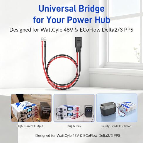 WattCycle 50A Extension Cable 8AWG, PPS Expansion Adapter Cable Compatible with EcoFlow Delta 2/3 Series, Built-in Independent Power Management, Bidirectional Fast Charge for Portable Power Station in Saudi Arabia