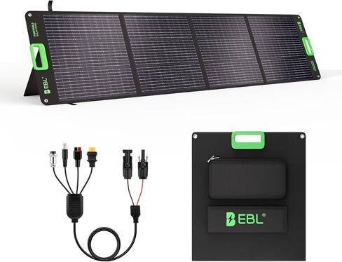 EBL 200W لوحة شمسية محمولة لمحطة الطاقة، شاحن شمسي قابل للطي مع 4 مسند، مجموعة لوحة شمسية مقاومة للماء IP65 مع مخرج طيران XT60 Anderson لتعتيم التخييم في الهواء الطلق in Kuwait