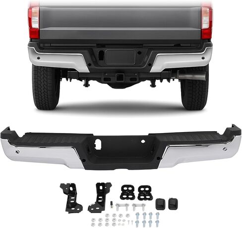 KUAFU Rear Step Bumper Assembly Compatible with 2017-2022 Ford F-250 F-350 Super Duty w/Park Assist Hole Replace for FO1102387 HC3Z17906KA Back Bumper Assembly Plastic+Steel Chrome Silvery+Black in Kuwait
