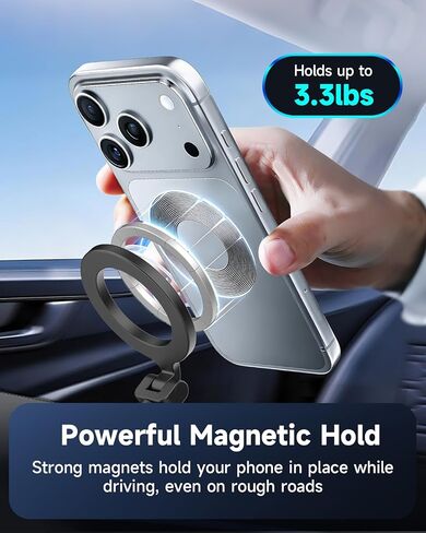 iOttie iTap 3 حامل هاتف مغناطيسي لشفط الفراغ، حامل سيارة MagSafe قابل للطي مع تعديل 4 محاور، لوحة قيادة قوية وحامل للزجاج الأمامي، حلقة معدنية للتوافق العالمي، لهاتف iPhone 12-17 in Kuwait