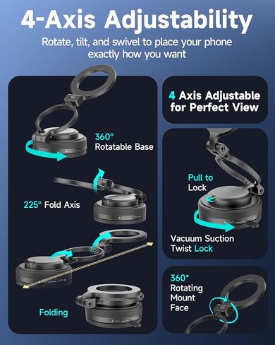 iOttie iTap 3 حامل هاتف مغناطيسي لشفط الفراغ، حامل سيارة MagSafe قابل للطي مع تعديل 4 محاور، لوحة قيادة قوية وحامل للزجاج الأمامي، حلقة معدنية للتوافق العالمي، لهاتف iPhone 12-17 in Kuwait