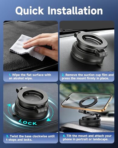 iOttie iTap 3 حامل هاتف مغناطيسي لشفط الفراغ، حامل سيارة MagSafe قابل للطي مع تعديل 4 محاور، لوحة قيادة قوية وحامل للزجاج الأمامي، حلقة معدنية للتوافق العالمي، لهاتف iPhone 12-17 in Kuwait