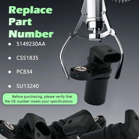Engine Crank Crankshaft Position Sensor V6 V8 3.7L Compatible with Dodge for Jeep Grand Cherokee 300 Aspen Challenger Charger Commander Durango for Ram 1500 2500 3500 09-13 Replaces 5149230AA PC834 in Kuwait