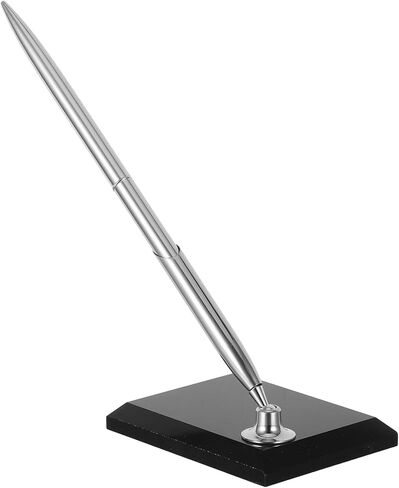 Luxury Metal Ballpoint Signing Pen with Black Acrylic Rectangular Base, Standing Design Desktop Pen for Office Reception Counter and Wedding Guest Book Use in Kuwait
