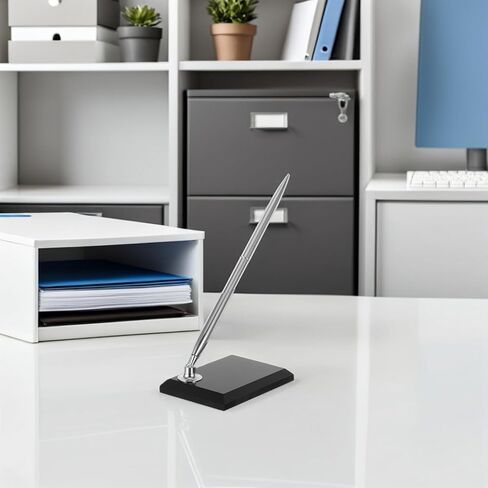 Luxury Metal Ballpoint Signing Pen with Black Acrylic Rectangular Base, Standing Design Desktop Pen for Office Reception Counter and Wedding Guest Book Use in Kuwait