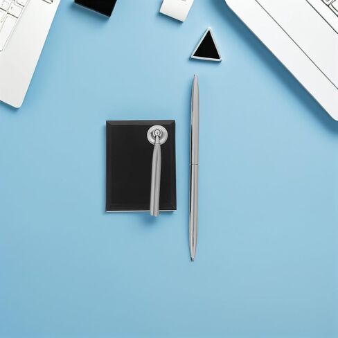 Luxury Metal Ballpoint Signing Pen with Black Acrylic Rectangular Base, Standing Design Desktop Pen for Office Reception Counter and Wedding Guest Book Use in Kuwait