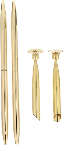 Cabilock 2 Sets Gold Desk Ballpoint Pen with Holder, 0.5mm Metal Signing Pen for Reception Counter, Wedding Guest Book, Office and School Writing Supplies in Kuwait