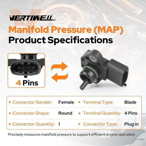 Manifold Absolute Pressure MAP Sensor Compatible with Hyundai Tucson Elantra Santa Fe Kona Kia Forte Optima 1.4L 1.6L 2.0L L4 V6 2011-2018 2019 2020 2021 2022 2023 2024 Replaces AS451 in Saudi Arabia