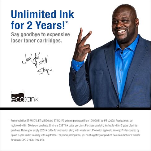 Epson EcoTank ET-M2170 Wireless Monochrome All-in-One Supertank Printer with Ethernet PLUS 2 Years of Unlimited Ink*,White in Saudi Arabia