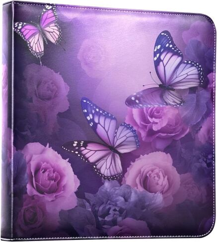 Photo Album Self Adhesive DIY Scrapbook Album Purple Flowers Butterflies 3 Ring Binders Photo Book 40 Pages 8x10 for Memory in Kuwait