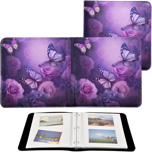 Photo Album Self Adhesive DIY Scrapbook Album Purple Flowers Butterflies 3 Ring Binders Photo Book 40 Pages 8x10 for Memory in Kuwait