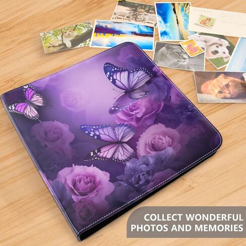 Photo Album Self Adhesive DIY Scrapbook Album Purple Flowers Butterflies 3 Ring Binders Photo Book 40 Pages 8x10 for Memory in Kuwait