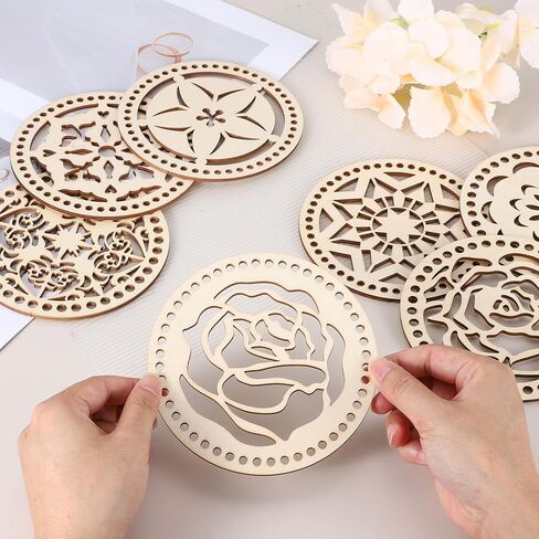 PATIKIL 2Pcs Crochet Basket Base, 5.5" Round Basket Bottoms Shaper Wooden Base Bag Making Supplies Weaving Knitting Kit for Crochet Shoulder Bag Handbag Purse Craft, Wood Color(Star Anise) in Kuwait