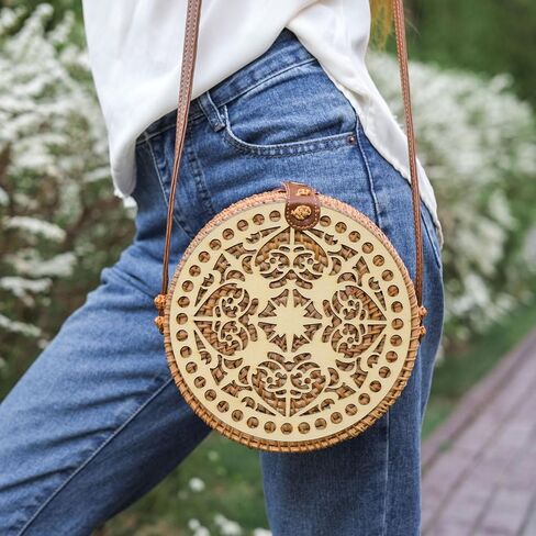 PATIKIL 2Pcs Crochet Basket Base, 5.5" Round Basket Bottoms Shaper Wooden Base Bag Making Supplies Weaving Knitting Kit for Crochet Shoulder Bag Handbag Purse Craft, Wood Color(Star Anise) in Kuwait