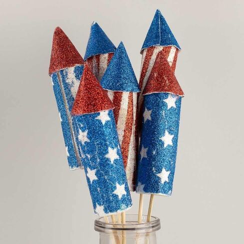 Group of 6 Americana Glittered Rocket Stems by Factory Direct Craft for 4th of July Decorating and Patriotic Displays in Kuwait