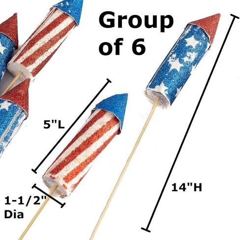 Group of 6 Americana Glittered Rocket Stems by Factory Direct Craft for 4th of July Decorating and Patriotic Displays in Kuwait