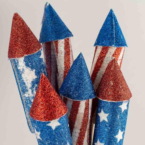 Group of 6 Americana Glittered Rocket Stems by Factory Direct Craft for 4th of July Decorating and Patriotic Displays in Kuwait