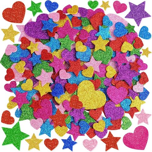 1128PCS Foam Stickers Glitter Foam Stickers for Kids Crafts, 8 Sheets Colorful Heart Star Shape Sparkly Self-Adhesive Sticker for DIY Decor Scrapbooking Gift Card Making Valentine's Day Party Supplies in Saudi Arabia