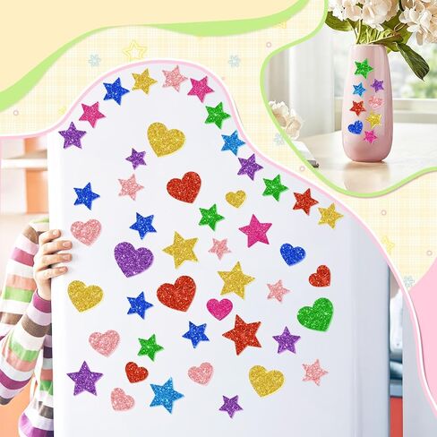 1128PCS Foam Stickers Glitter Foam Stickers for Kids Crafts, 8 Sheets Colorful Heart Star Shape Sparkly Self-Adhesive Sticker for DIY Decor Scrapbooking Gift Card Making Valentine's Day Party Supplies in Saudi Arabia