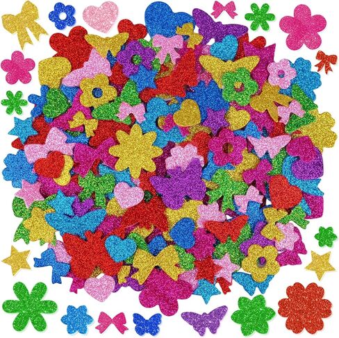 1128PCS Foam Stickers Glitter Foam Stickers for Kids Crafts, 8 Sheets Colorful Heart Star Shape Sparkly Self-Adhesive Sticker for DIY Decor Scrapbooking Gift Card Making Valentine's Day Party Supplies in Saudi Arabia