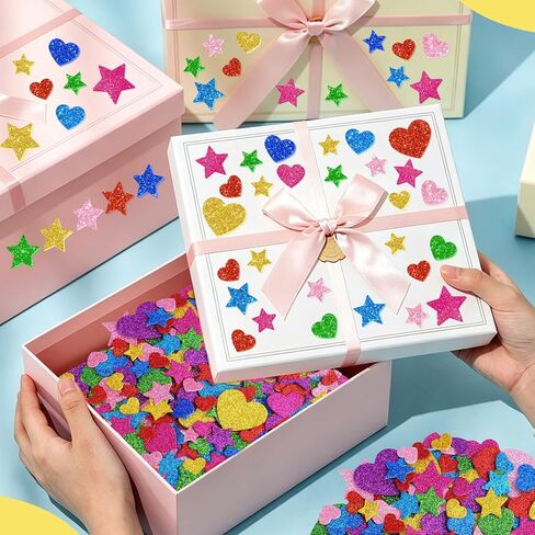 1128PCS Foam Stickers Glitter Foam Stickers for Kids Crafts, 8 Sheets Colorful Heart Star Shape Sparkly Self-Adhesive Sticker for DIY Decor Scrapbooking Gift Card Making Valentine's Day Party Supplies in Saudi Arabia