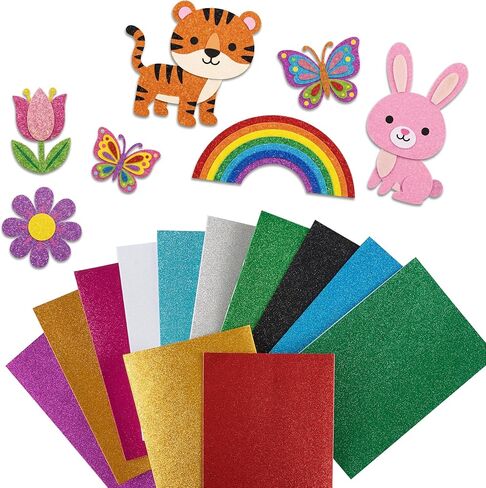 OMTech Self-Adhesive Glitter EVA Foam Sheets, 36 Pack 12 Assorted Colors 12 x 8 in Craft Foam Sheets, Peel & Stick Sparkle Foam Papers for DIY Crafts School Projects Decorations in Saudi Arabia