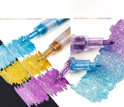 12 PCS Glitter Markers for Coloring, Ceramic,Wood, Rock Painting, Scrapbooking, Fabric, Writing, Card, DIY Crafts Coloring Books Metallic Sparkle Pen Glitter Colors Paint Pens Shimmer Markers in Saudi Arabia