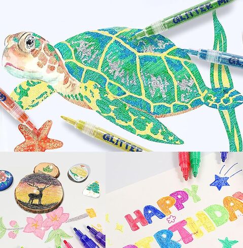 12 PCS Glitter Markers for Coloring, Ceramic,Wood, Rock Painting, Scrapbooking, Fabric, Writing, Card, DIY Crafts Coloring Books Metallic Sparkle Pen Glitter Colors Paint Pens Shimmer Markers in Saudi Arabia