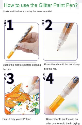 12 PCS Glitter Markers for Coloring, Ceramic,Wood, Rock Painting, Scrapbooking, Fabric, Writing, Card, DIY Crafts Coloring Books Metallic Sparkle Pen Glitter Colors Paint Pens Shimmer Markers in Saudi Arabia
