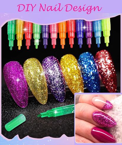 12 PCS Glitter Markers for Coloring, Ceramic,Wood, Rock Painting, Scrapbooking, Fabric, Writing, Card, DIY Crafts Coloring Books Metallic Sparkle Pen Glitter Colors Paint Pens Shimmer Markers in Saudi Arabia