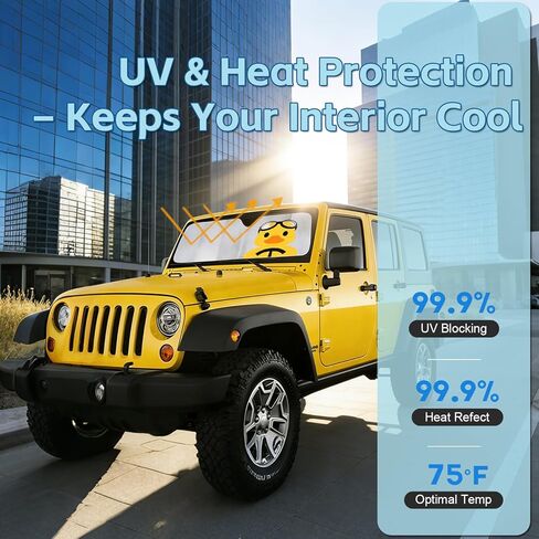 Windshield Sun Shade Fit for Jeep Wrangler TJ JK JL &Gladiator JT 2/4 Door Funny Duck Front Window Shade for UV Rays & Heat Protection Windshield Cover for Jeep in Kuwait