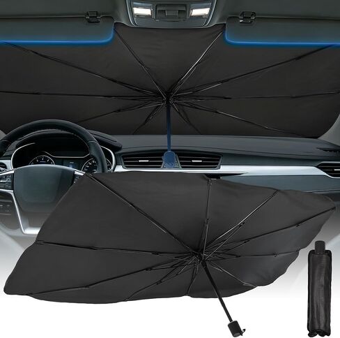 [2026 Upgrade] Windshield Sun Shade Umbrella, Foldable Car Front Window Sunshade with Titanium Coating, UV Rays Blocker & Heat Shield, Keep Vehicle Cool for Car SUV Truck RV Camper Sedan (51in x 31in) in Kuwait