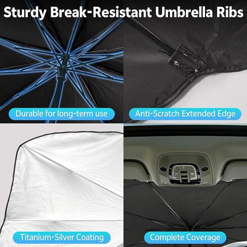 [2026 Upgrade] Windshield Sun Shade Umbrella, Foldable Car Front Window Sunshade with Titanium Coating, UV Rays Blocker & Heat Shield, Keep Vehicle Cool for Car SUV Truck RV Camper Sedan (51in x 31in) in Kuwait