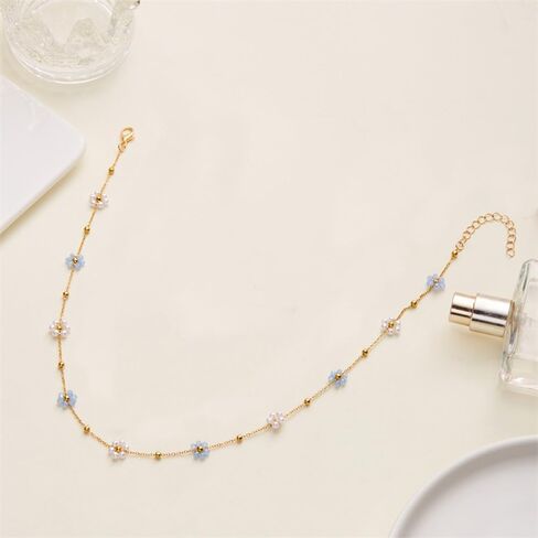 Daisy Pearl Necklace for Women Dainty 14K Gold Flower Choker Necklace Adjustable Pearl Floral Necklace Trendy Birthday Jewelry Accessories Gifts in Saudi Arabia