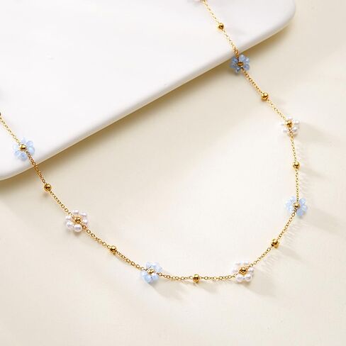 Daisy Pearl Necklace for Women Dainty 14K Gold Flower Choker Necklace Adjustable Pearl Floral Necklace Trendy Birthday Jewelry Accessories Gifts in Saudi Arabia